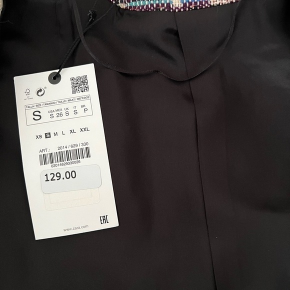 NWT ZARA Cropped Geometric Multicolor Embroidered Wool Blend Jacket Sz S - Picture 7 of 8